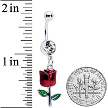 Load image into Gallery viewer, Clear Gem Red Rose Flower Valentines Dangle Belly Ring
