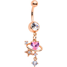 Load image into Gallery viewer, Clear Pink Gem Rose Gold Tone Star Heart Dangle Belly Ring
