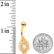 Load image into Gallery viewer, White Synthetic Opal Gold Tone Scrolling Oval Belly Ring
