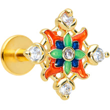Load image into Gallery viewer, 16G 1/4 Clear CZ Gem Gold Tone Color Crest Labret Monroe Tragus
