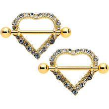 Load image into Gallery viewer, 14G 9/16 Clear Gem Gold Tone Heart Valentines Nipple Shield Set
