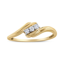 Load image into Gallery viewer, 10K Yellow Gold over .925 Sterling Silver 1/10 Cttw Diamond Three-Stone Bypass Fashion Cocktail Ring ( I-J Color, I2-I3 Clarity) - Size 6
