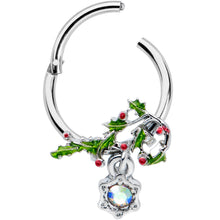 Load image into Gallery viewer, 16G 3/8 Aurora CZ Candy Cane Holly Christmas Hinged Segment Ring
