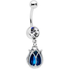 Load image into Gallery viewer, Clear Blue Gem Tulip Petal Flower Dangle Belly Ring
