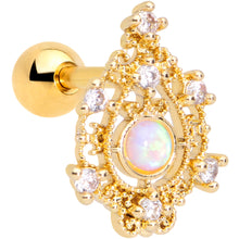 Load image into Gallery viewer, 16G 1/4 Ornate White Synthetic Opal Gold Tone Oval Cartilage Tragus
