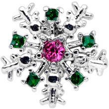Load image into Gallery viewer, 20G 5/16 Clear Pink Green Gem Snowflake Holiday Nose Hoop
