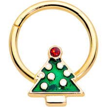 Load image into Gallery viewer, 16G 3/8 Red Gem Gold Tone Christmas Tree Hinged Segment Ring
