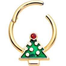 Load image into Gallery viewer, 16G 3/8 Red Gem Gold Tone Christmas Tree Hinged Segment Ring

