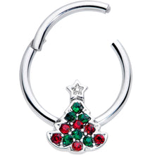 Load image into Gallery viewer, 16G 3/8 Red Green Gem Starry Christmas Tree Hinged Segment Ring
