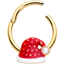 Load image into Gallery viewer, 16G 3/8 Gold Tone Red Santa Hat Christmas Hinged Segment Ring
