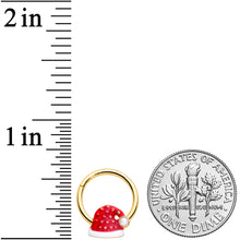Load image into Gallery viewer, 16G 3/8 Gold Tone Red Santa Hat Christmas Hinged Segment Ring
