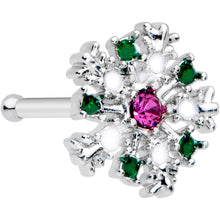 Load image into Gallery viewer, 20G 1/4 Clear Pink Green Gem Snowflake Nose Bone

