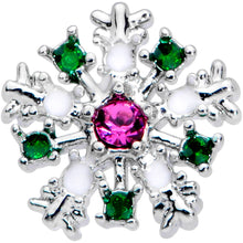 Load image into Gallery viewer, 20G 1/4 Clear Pink Green Gem Snowflake Nose Bone
