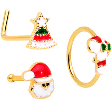 Load image into Gallery viewer, 20G 5/16 Gold Hue Santa Christmas Nose Hoop Bone L Shape Set of 3
