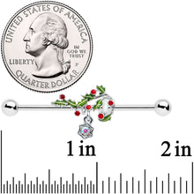 Load image into Gallery viewer, 14G Aurora Gem Candy Cane Holly Christmas Industrial Barbell 38mm
