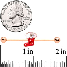 Load image into Gallery viewer, 14G Rose Gold Tone Christmas Stocking Industrial Barbell 38mm
