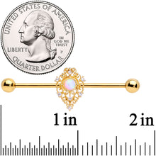 Load image into Gallery viewer, 14G White Synthetic Opal Gold Tone Oval Industrial Barbell 38m
