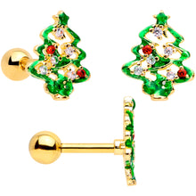 Load image into Gallery viewer, 16G 1/4 Clear CZ Gem Gold Hue Christmas Tragus Earring Set of 3
