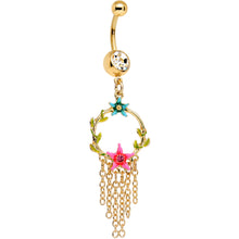 Load image into Gallery viewer, Clear Pink Gem Gold Tone Pink Blue Star Chain Dangle Belly Ring
