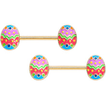 Load image into Gallery viewer, 14G 9/16 Gold Tone Painted Easter Egg Barbell Nipple Ring Set
