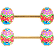 Load image into Gallery viewer, 14G 9/16 Gold Tone Painted Easter Egg Barbell Nipple Ring Set
