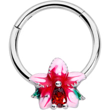 Load image into Gallery viewer, 16G 3/8 Red Gem Exotic Flower Hinged Segment Ring
