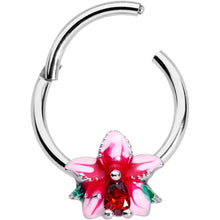 Load image into Gallery viewer, 16G 3/8 Red Gem Exotic Flower Hinged Segment Ring

