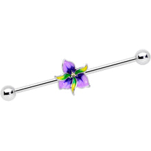 Load image into Gallery viewer, 14G Clear Gem Exotic Purple Flower Industrial Barbell 38mm

