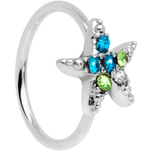 Load image into Gallery viewer, 20G 5/16 Clear Blue Green Gem Glam Starfish Nose Hoop
