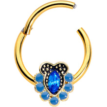 Load image into Gallery viewer, 16G 3/8 Blue Gem Gold Tone Opulent Oval Hinged Segment Ring
