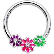 Load image into Gallery viewer, 16G 3/8 Clear Gem Floral Garland Hinged Segment Ring
