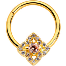 Load image into Gallery viewer, 16G 3/8 Clear CZ Gem Gold Tone Rhombus Royale Hinged Segment Ring
