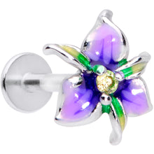 Load image into Gallery viewer, 16G 5/16 Clear Gem Exotic Purple Flower Labret Monroe Tragus
