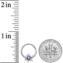 Load image into Gallery viewer, 16G 3/8 Clear Gem Purple Iris Flower Hinged Segment Ring
