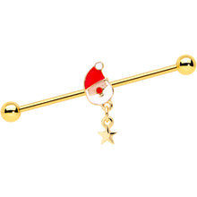 Load image into Gallery viewer, 14G Gold Tone Santa Star Christmas Dangle Industrial Barbell 38mm
