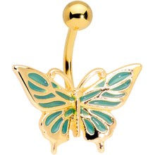 Load image into Gallery viewer, Gold Tone Green Inlay Butterfly Belly Ring
