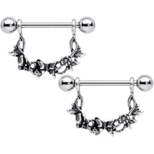 Load image into Gallery viewer, 14G 9/16 Clear Gem Abstract Bow Butterfly Dangle Nipple Ring Set
