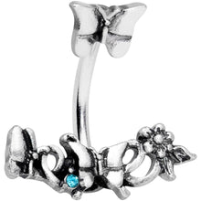 Load image into Gallery viewer, Blue Gem Butterfly Array Flower Double Mount Belly Ring
