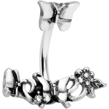 Load image into Gallery viewer, Clear Gem Butterfly Array Flower Double Mount Belly Ring
