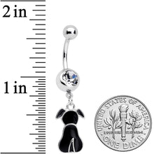 Load image into Gallery viewer, Clear Gem Black Sitting Dog Dangle Belly Ring
