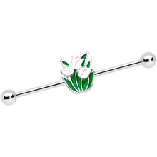 Load image into Gallery viewer, 14G Spring White Tulip Flower Industrial Barbell 38mm
