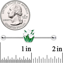 Load image into Gallery viewer, 14G Spring White Tulip Flower Industrial Barbell 38mm
