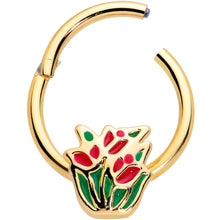 Load image into Gallery viewer, 16G 3/8 Gold Tone Springtime Red Tulip Flower Hinged Segment Ring
