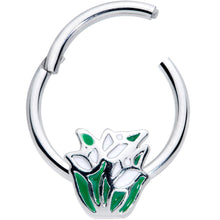 Load image into Gallery viewer, 16G 3/8 Springtime White Tulip Flowers Hinged Segment Ring
