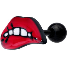 Load image into Gallery viewer, 16G 1/4 Black Red Sneering Lips Bite Lips Cartilage Earring
