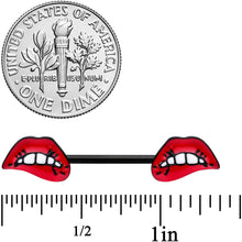 Load image into Gallery viewer, 14G 9/16 Black Red Sneering Bite Lips Barbell Nipple Ring Set
