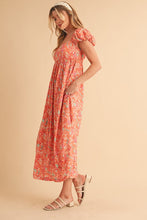 Load image into Gallery viewer, Cutout Back Floral Square Neck Puff Sleeve Midi Summer Dress For Women – Elegant &amp; Feminine with Modern Details, Perfect for Special Occasions
