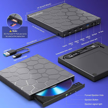 Load image into Gallery viewer, High-Speed USB 3.0 External CD/DVD Drive with Burner – Plug &amp; Play, Windows &amp; Mac Compatible
