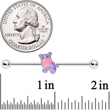 Load image into Gallery viewer, 14G Happy Purple Hippo Industrial Barbell 38mm

