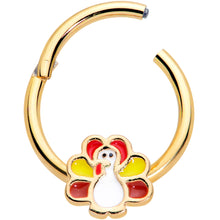 Load image into Gallery viewer, 16G 3/8 Gold Tone Turkey Time Thanksgiving Hinged Segment Ring
